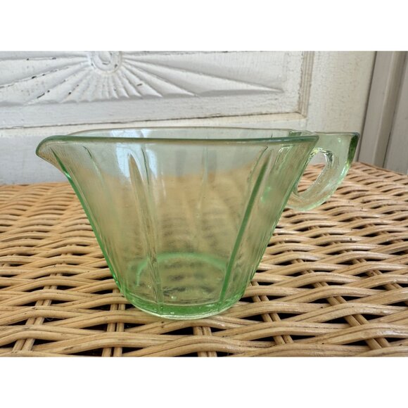 Vintage 30's Green Optic Uranium Glass Creamer Pitcher - Picture 2 of 9